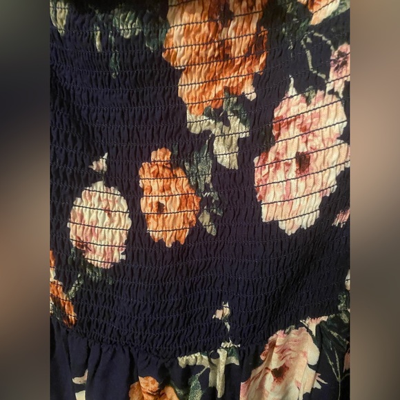 Xhilaration Navy Blue Peasant Long Sleeve Pink Floral Spring Dress Large. NWT - Picture 2 of 5